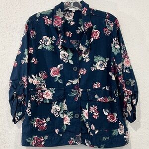 Maurices Womens Navy Floral Long Sleeve Button Up Blouse Size Medium